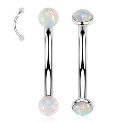 G23 Titanium Eyebrow Piercing Jewelry Eyebrow Rings Curved Barbell 16G Eyebrow Belly Button Ring Navel Rings Rook Daith Earrings Lip Ring Eyebrow Jewelry 6mm-12mm - color: 2PCS,Ball Shape White Opal+Disc Shape White Opal,Silver