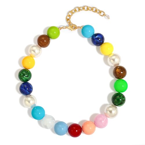 Chunky Beaded Necklaces for Women Statement Necklace | Bold Chunky Choker, Large Resin Beads, Adjustable Necklace, Boho Trendy Summer Beach Holiday Jewelry - color: Colorful-02