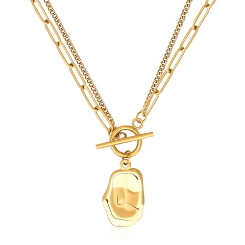 Chunky Gold Necklace for Women, 18K Waterproof Heart Necklace Statement Necklace Gold Charm Necklace Chunky Jewelry Paperclip Chain Choker Gift for Women - style: Baroque Lumina