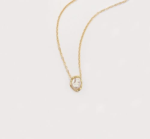 Baroque Pearl Necklaces for Women, Single Pearl Dainty Gold Necklace，Drop Pendant Necklace with Irregular Pearls Vintage Wedding Jewelry