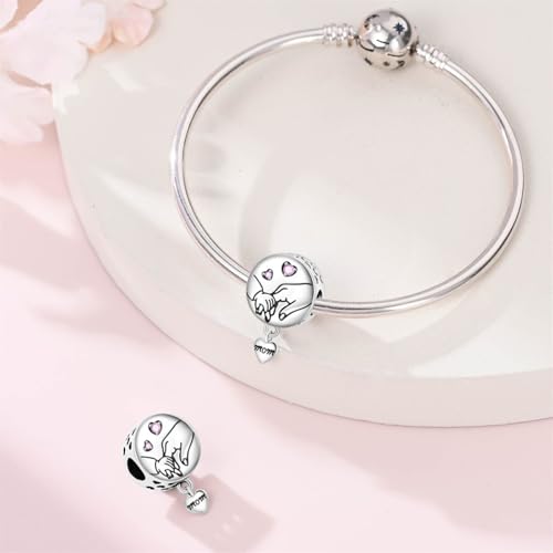 925 Sterling Silver Bead Charm for Pandora Bracelets and Necklaces,Pink Bow Cherry Butterfly Blue Ocean Pendant Bead Charms Jewelry Present Valentines Gifts for Wife/Girlfriend Women - style: Mother's Holding charm