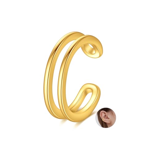 KECHO 14K Gold Ear Cuff Earrings Hypoallergenic Non Piercing Cartilage Earring Jewelry Gifts for Women - style: Double Hoop
