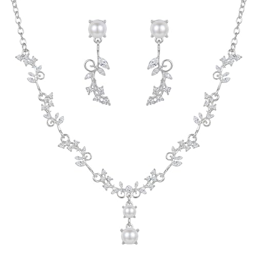 Silver Jewelry Sets for Women Rhinestone Necklace Dangle Earrings Bracelet Set Bridal Wedding Jewelry Sets for Brides Bridemaid Prom Costume Accessories Jewelry - style: Silver Jewelry Set style4
