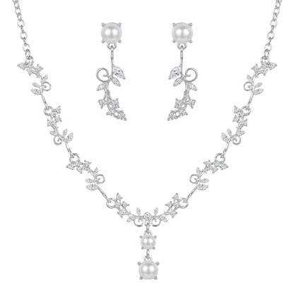 Silver Jewelry Sets for Women Rhinestone Necklace Dangle Earrings Bracelet Set Bridal Wedding Jewelry Sets for Brides Bridemaid Prom Costume Accessories Jewelry - style: Silver Jewelry Set style4