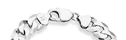 Miabella 925 Sterling Silver Italian 12mm Solid Diamond-Cut Cuban Link Curb Chain Bracelet, Jewelry For Men Made in Italy - style: Length 8.5 Inches (men's average size)
