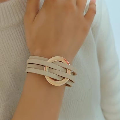 ZMANYIJEW Leather Wrap Bracelets for Women,Boho Cuff Bracelets Multi-Layer Crystal Beads Cuff Bracelet Multilayered Leopard Leather Braided Bangle Wrist Cuff Bangles - style: O-khaki