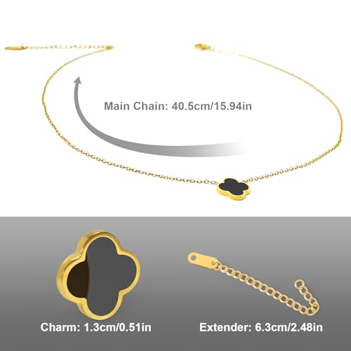 Four Leaf Clover Necklace 18K Gold Plated Necklaces for Women Lucky Flower Pendant Adjustable Link Chain Stainless Steel Dainty Trendy Simple Jewelry Gifts for Women - color: 1G-Single Black+White