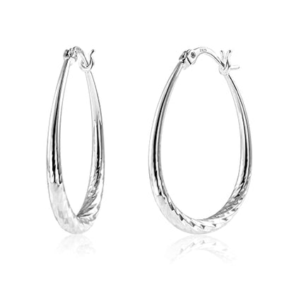Silver Oval Hoop Earrings for Women 14K Gold Plated Hoop Earrings | Hypoallergenic Lightweight - color: D-Silver