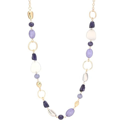 Long Gold Boho Necklaces for Women Beaded Statement Chain Long Necklace Gold Costume Jewelry Birthday Gifts for Her - color: 93-Dark Blue