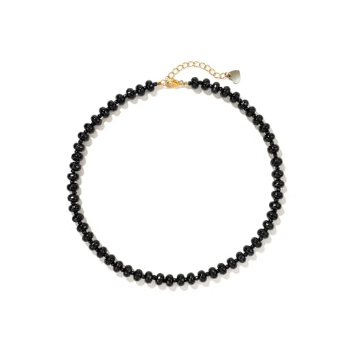 Joya Love Colorful Gemstone Beaded Necklaces For Women Trendy Rainbow Natural Stone Boho Handmade Stainless Steel Waterproof Strand Necklaces Jewelry For Women Gift - color: Black