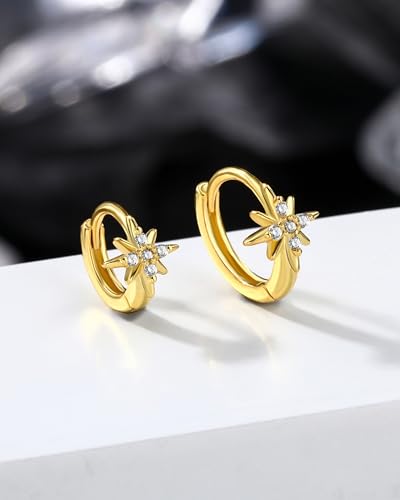 Clicker Rook Earrings, 20G Star Rook Piercing Jewelry, Stainless Steel Helix lobe Earrings Silver/Gold - color: YG-6MM