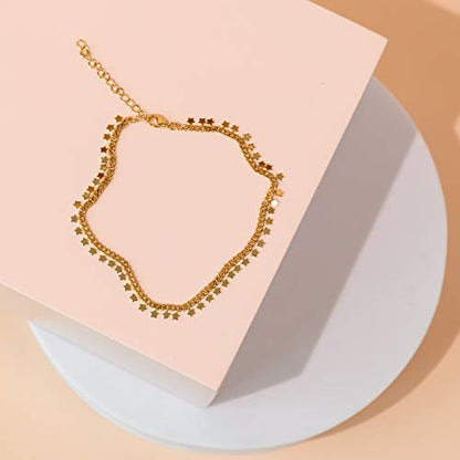 PAVOI 14K Gold Plated Anklet for Women - Trendy Link Chain Ankle Bracelet Summer Jewelry - Boho Dainty Anklets with Cubic Zirconia, Beaded, Evil Eye, Star, Station, Pearls Adjustable Gold Jewelry - style: Star