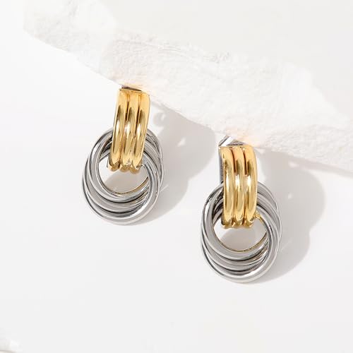 SHERLOVE Chunky Knot Gold Earrings Women Statement Drop Dangle Earrings | 14K Gold Plated Hypoallergenic Lightweight,Trendy Dainty Elegant Cute,Women Gold Jewelry Fashion Accessories Gifts - color: Knot Gold with Silver