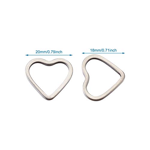 30Pcs Heart Linking Charms Hollow Frame Pendants Stainless Steel Heart Charms Earrings Beading Hoop Linking Ring Connectors for Bracelet Necklace Jewelry Making - color: Matte Silver, Heart