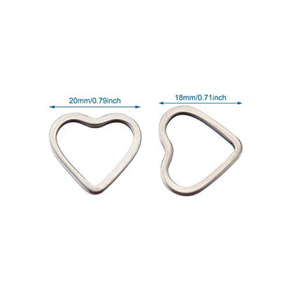 30Pcs Heart Linking Charms Hollow Frame Pendants Stainless Steel Heart Charms Earrings Beading Hoop Linking Ring Connectors for Bracelet Necklace Jewelry Making - color: Matte Silver, Heart