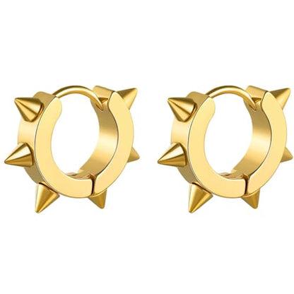 ChainsHouse Stud Earrings for Men Women,316L Stainless Steel/14K Gold/Black Plated Metal, Punk Hypoallergenic Surgical Huggie Hoop Earrings Mens Jewelry Piercing Hoop Earrings - style: D: Gold-Spike(1 Pair)