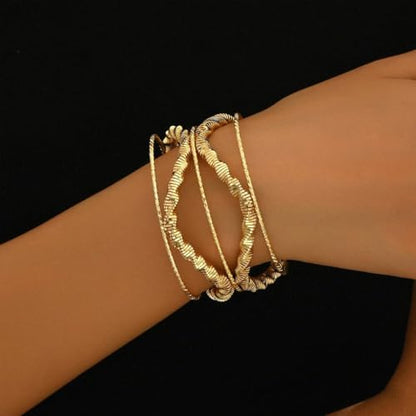 Chunky Gold Hollow Open Cuff Bracelets for Women,Adjustable Geometric Wire Warp Statement Wide Bangle,Personalized Birthday Jewelry Accessories Gifts