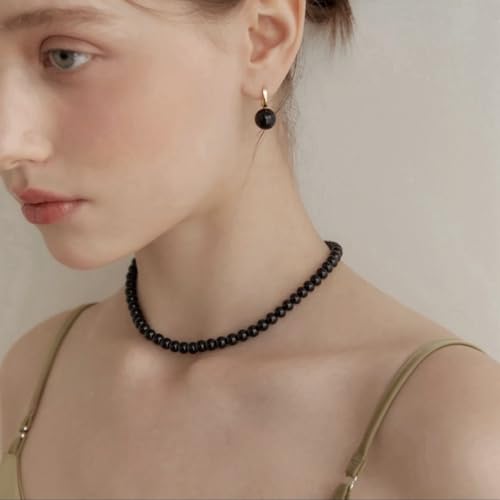SukAmi 4-10mm Pearl Choker Men Black Pearl Necklace Women Faux Pearl Necklaces 45CM - size: 8mm