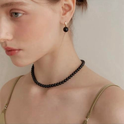 SukAmi 4-10mm Pearl Choker Men Black Pearl Necklace Women Faux Pearl Necklaces 45CM - size: 8mm