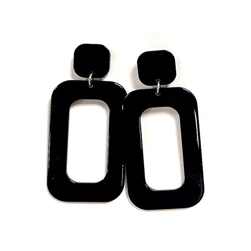 Vintage Minimalist Multicolor Acrylic Geometric Square Hollow Drop Dangle Neon Earrings Retro 80s Party Costume Accessory Jewelry for Women - color: black