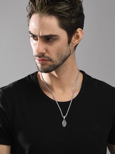 GOLDCHIC JEWELRY Sport Necklaces for Men Teen, Football Baseball Soccer Basketball Softball Necklaces with Stainless Steel Chain Athlete Jewelry Sports Fan Gift - color: American Football Pendant-Steel, style: NO Engraving