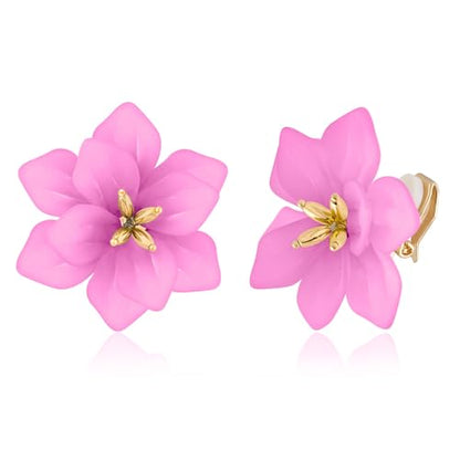 LAXPICOL Fashion Big Flower Clip On Earrings For Women Cute Lovely Acrylic Flower Earrings No piercing Earrings 2.36" - color: purple