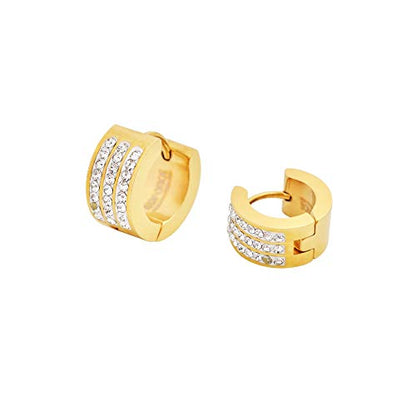 Women's 3 Rows of 8 AAA Cubic Zirconia Stones Huggie Hoop Earrings - color: Gold