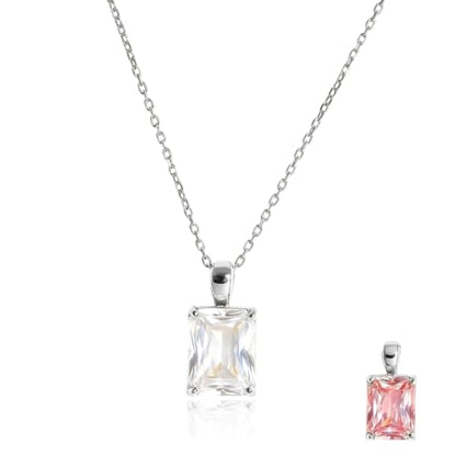 Cubic Zirconia Solitaire Necklace Stainless Steel, Rectangle Color Change Synthetic Alexandrite/Solitaire Necklace Pendant Women - color: Rectangle-Alexandrite-S