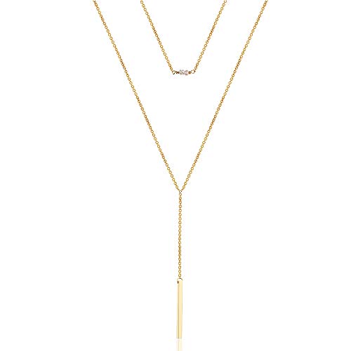 Turandoss Dainty Layered Choker Necklace, Handmade Y Pendant Necklace Multilayer Bar Disc Necklace Adjustable Layering Choker Necklaces for Women - style: 2PCS - simulated Pearls&Bar