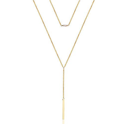 Turandoss Dainty Layered Choker Necklace, Handmade Y Pendant Necklace Multilayer Bar Disc Necklace Adjustable Layering Choker Necklaces for Women - style: 2PCS - simulated Pearls&Bar