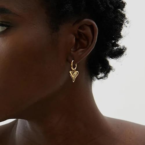 Charm Heart Huggie Hoop Earrings for Women,Lightweight 14K Gold Plated Love Heart Drop Dangle Earrings Minimalist Jewelry - color: Gold heart hoop earrings