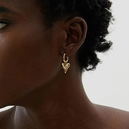 Charm Heart Huggie Hoop Earrings for Women,Lightweight 14K Gold Plated Love Heart Drop Dangle Earrings Minimalist Jewelry - color: Gold heart hoop earrings