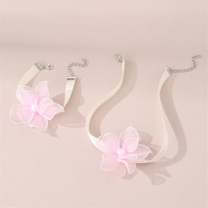 Nojess Black Bow Earrings Necklace Set Fabric Rose Flower Choker Necklace Bracelet Set for Party Bride Wedding Prom Jewelry - color: Pink Flower Necklace Bracelet Set