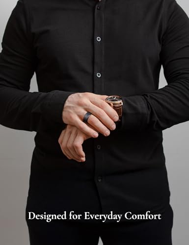 King Will 8mm Mens Hammered Tungsten Rings Matte Brushed Finish | Beveled Edge, Comfort Fit, Durable, Everyday Wear - color: Black 10mm