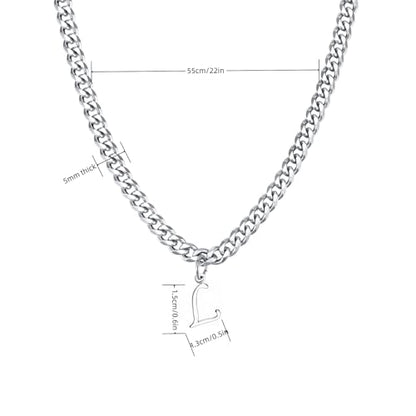 Stainless Steel Initial A-Z Necklace for Men Women,Cuban Chain,Titanium Steel Initial Letter Pendant Charm Necklaces Accessories Jewelry for Woman Man,21 Inch Chain - color: L