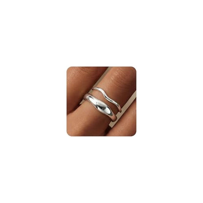 Gold Rings for Women Men Non Tarnish, Waterproof Chunky 14K Gold Plated Dainty Stackable Rings Trendy Statement Pinky Thumb Rings Engagement Eternity Wedding Band Ring Stacking Gold Jewelry Size 3 4 5 6 7 8 9 10 11 - color: Silver, size: 8.5