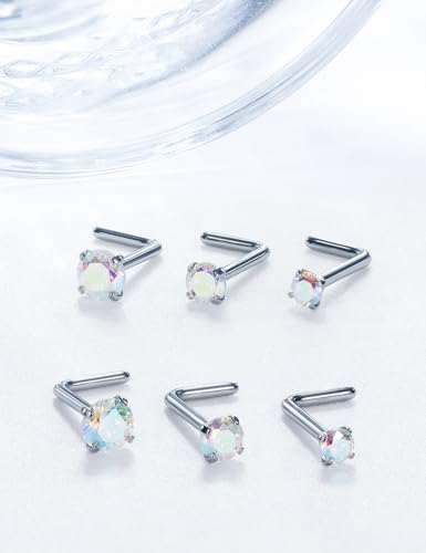 18G 20G 22G Stainless Surgical Steel Titanium Nose Rings Studs for Women L Shaped Nose Rings Screw Nose Studs Nostrial Piercing Jewelry for Women Men Silver Gold Black - style: 18G/AB CZ/L-shaped/Titanium