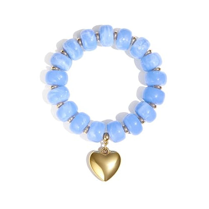 Colorful Beaded Bracelets Boho Jewelry for Women Multicolor Resin Chunky Bracelet Summer Vacation Outfits Beach Gifts - color: Blue-Heart