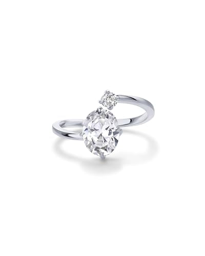 PAVOI 14K Yellow Plated Toi Et Moi 3CT Cushion Cut Cubic Zirconia Stone Wraparound Engagement Promise Ring for Women - Statement Ring - color: White Gold, size: 5, style: Oval Cut