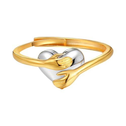 Granddaughter Daughter Hug Ring For Hope Rings, Stainless Steel Inspirational Jewelry Engraved Always With You Love You Forever Message Adjustable Non Tarnish Jewelry Birthday Gift Card - color: Hug Gold Silver Heart