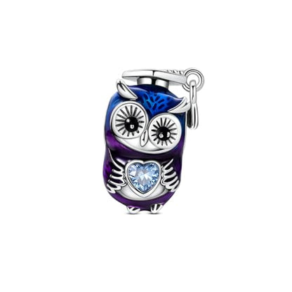 NARMO 925 Sterling Silver Charm Bead for Bracelets Silver Charms for Women - color: Love Owl
