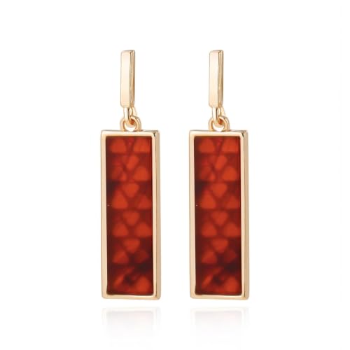 Coiris Rectangle Earrings for Women Geometric Stud Dangle Drop Jewelry Lightweight Colorful Print Statement Accessories - color: Brown