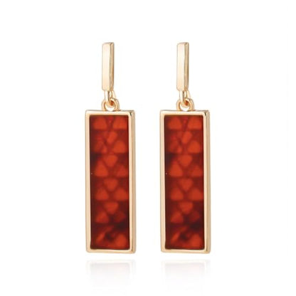 Coiris Rectangle Earrings for Women Geometric Stud Dangle Drop Jewelry Lightweight Colorful Print Statement Accessories - color: Brown