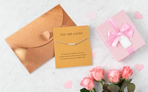 Silver Necklaces for Women Teens, Best Friend Necklace Sister Daughter Gift | Horseshoe Butterfly Swan Wave Evil Eye Necklace Graduation Chritmas Birthday Gifts for Women, Stainless Steel - style: Pearl