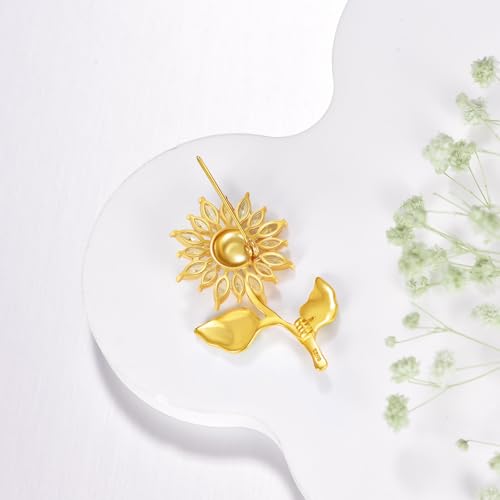Sunflower Brooch with Natural Citrine for Women, 18k Gold Plated 925 Sterling Silver Sunflower Pins for Clothes, Yellow Sunshine Flower Brooches Jewelry - style: Style 1