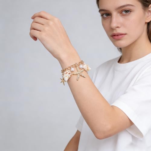Shell Starfish Necklace Bracelet for Women Conch Statement Chunky Necklace Mermaid Costume Beach Jewelry - color: bracelet