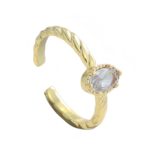 Mettclasi Women's 14K Gold Plated Stackable Ring Crystal Inlaid Dainty Trendy Cute Adjustable Open Twist Rings Jewelry Gifts - style: Oval Diamond
