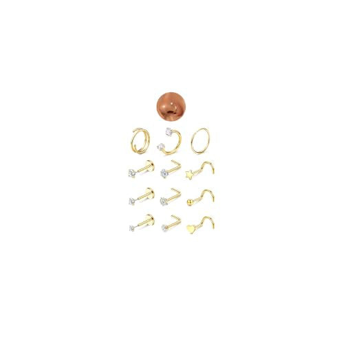 JeryWe Nose Rings for Women - 14K Gold Filled Hypoallergenic Surgical Steel Nose Ring Hoops CZ Lip Ring Screw L Shaped Studs Threadless Flat Back Stud Nose Piercings Jewelry for Women Men - style: 14K Gold Filled -Horseshoe