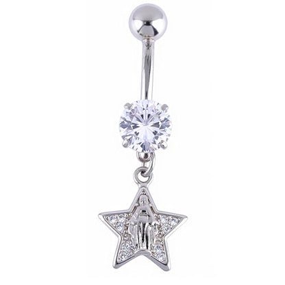 B BodyPJ Sparkles 14G Religious Belly Button Ring with Crystal Cross and Religious Charms, Stainless Steel - style: Type A,Silver