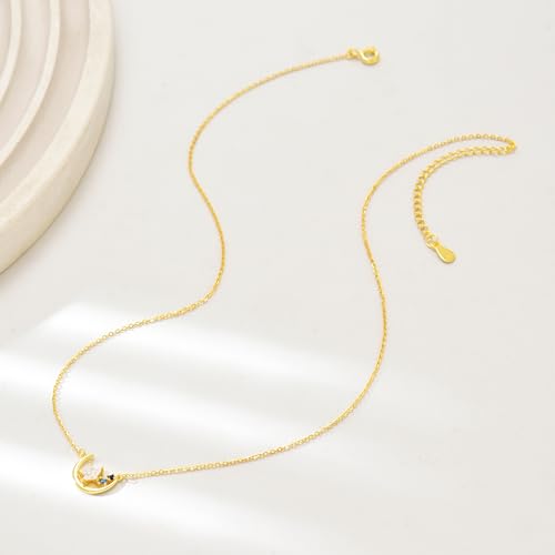 925 Sterling Silver Crescent Moon Necklace for Women | Crescent Choker Necklace 14K Gold Plated Dainty Half Moon Pendant Necklace for Mother Daughter Wedding Jewelry Gift - color: Gold-2